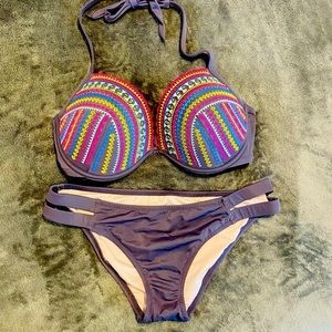 NWOT Shade Shore Multi colored w silver gem bikini